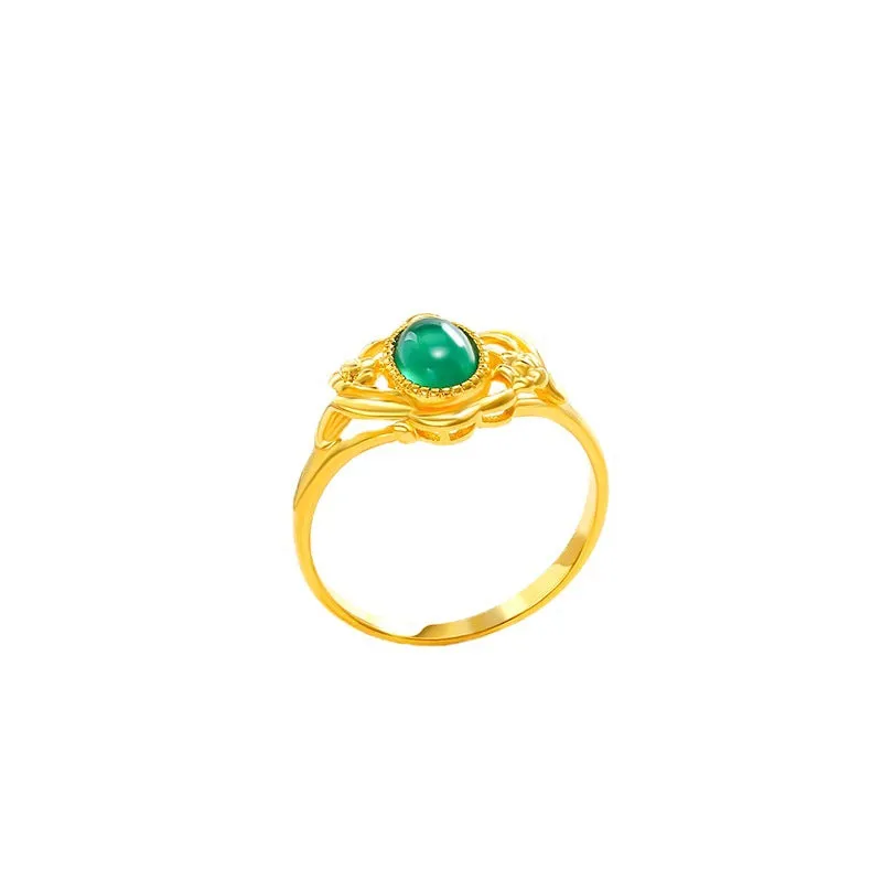 Jewelry imitation chalcedony emerald ring women's fashion light luxury retro temperament niche ring jewelry