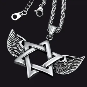 Jewish Star of David Necklace With Wing For Men