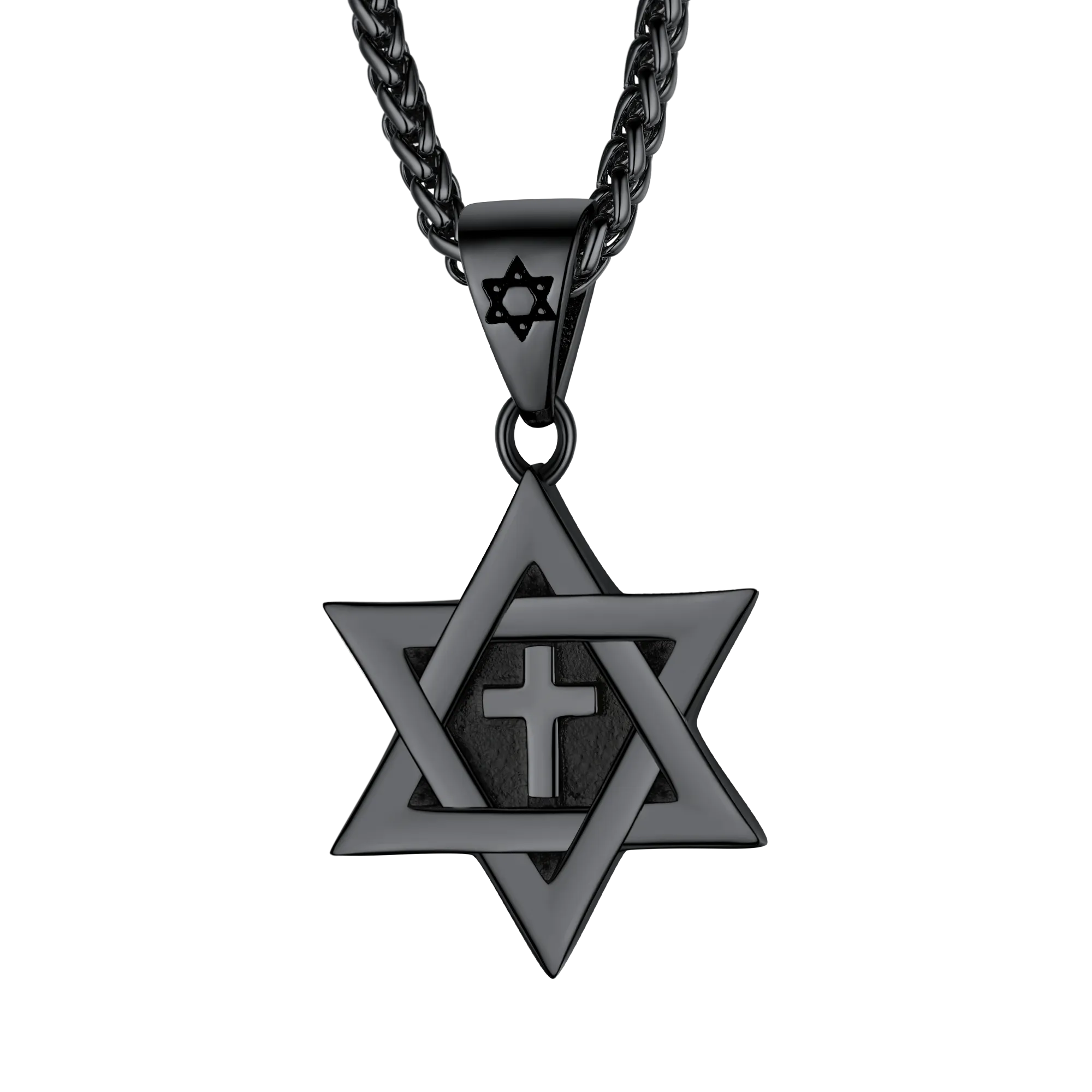 Jewish Star of David With Cross Necklace for Men