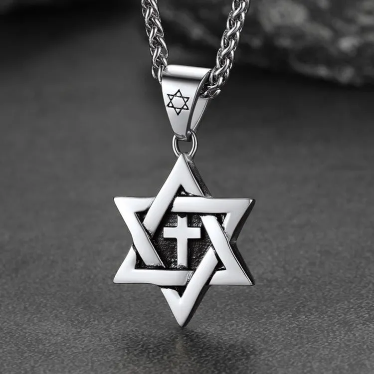 Jewish Star of David With Cross Necklace for Men