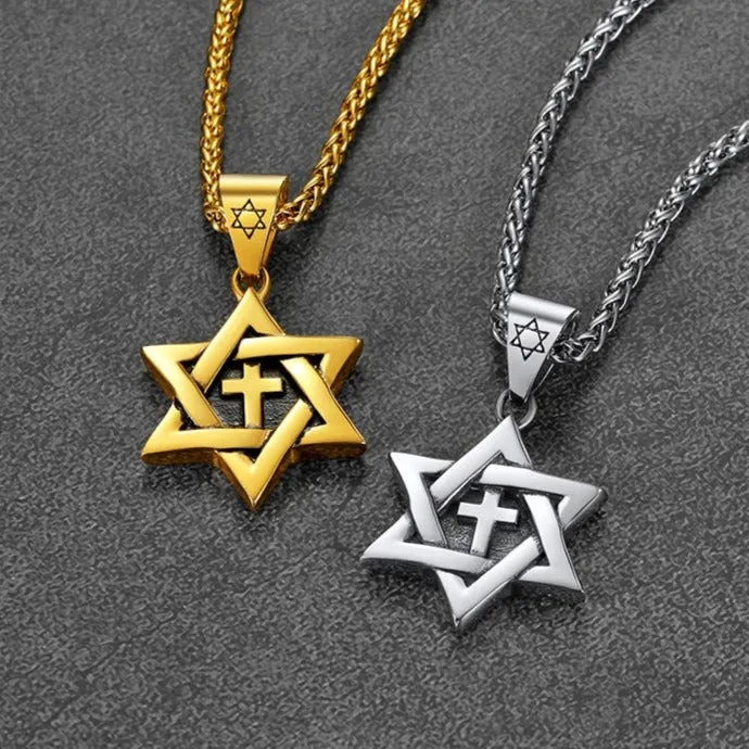 Jewish Star of David With Cross Necklace for Men