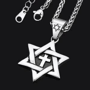 Jewish Star of David With Cross Necklace for Men