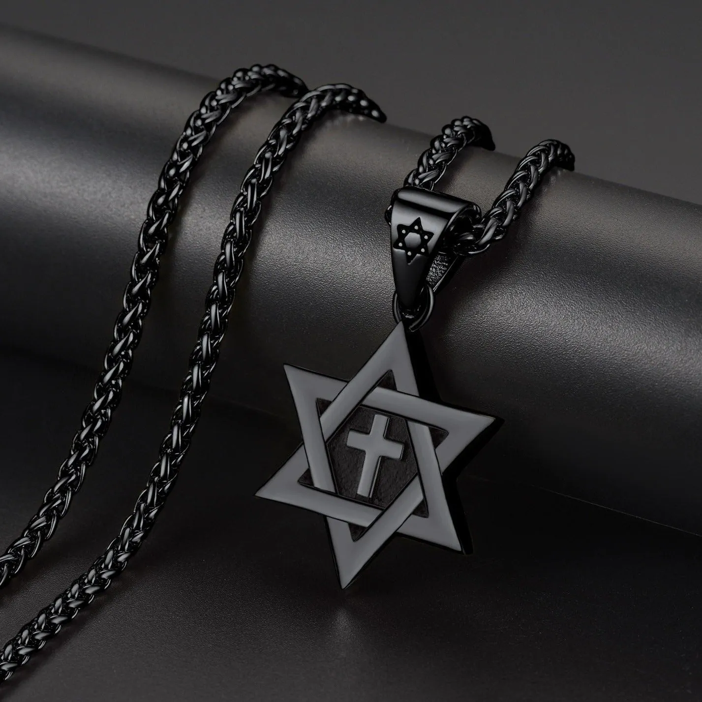 Jewish Star of David With Cross Necklace for Men