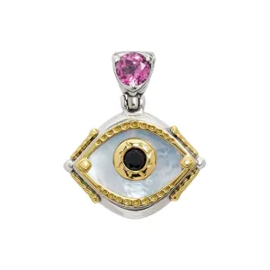 Konstantino Silver and 18K Gold Birthstone Pendant with Pink Topaz, Mother of Pearl, and Black Spinel