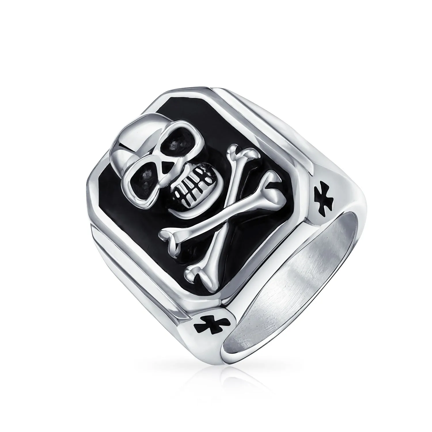 Large Men's Skull Crossbones Signet Ring or Black Pendant Stainless Steel