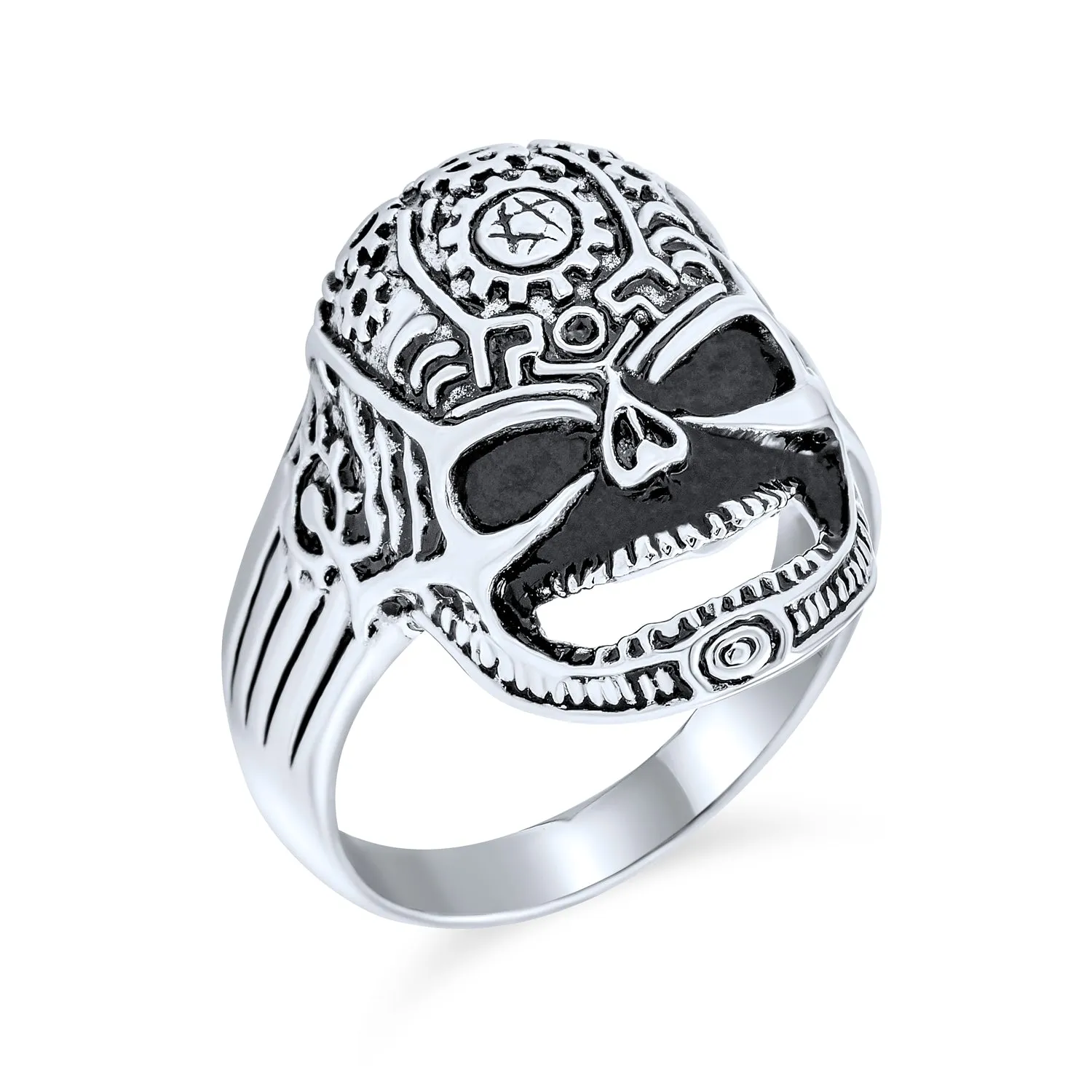 Large Men's Skull Crossbones Signet Ring or Black Pendant Stainless Steel