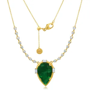 Large Pear Emerald   Baguette Diamond Necklace