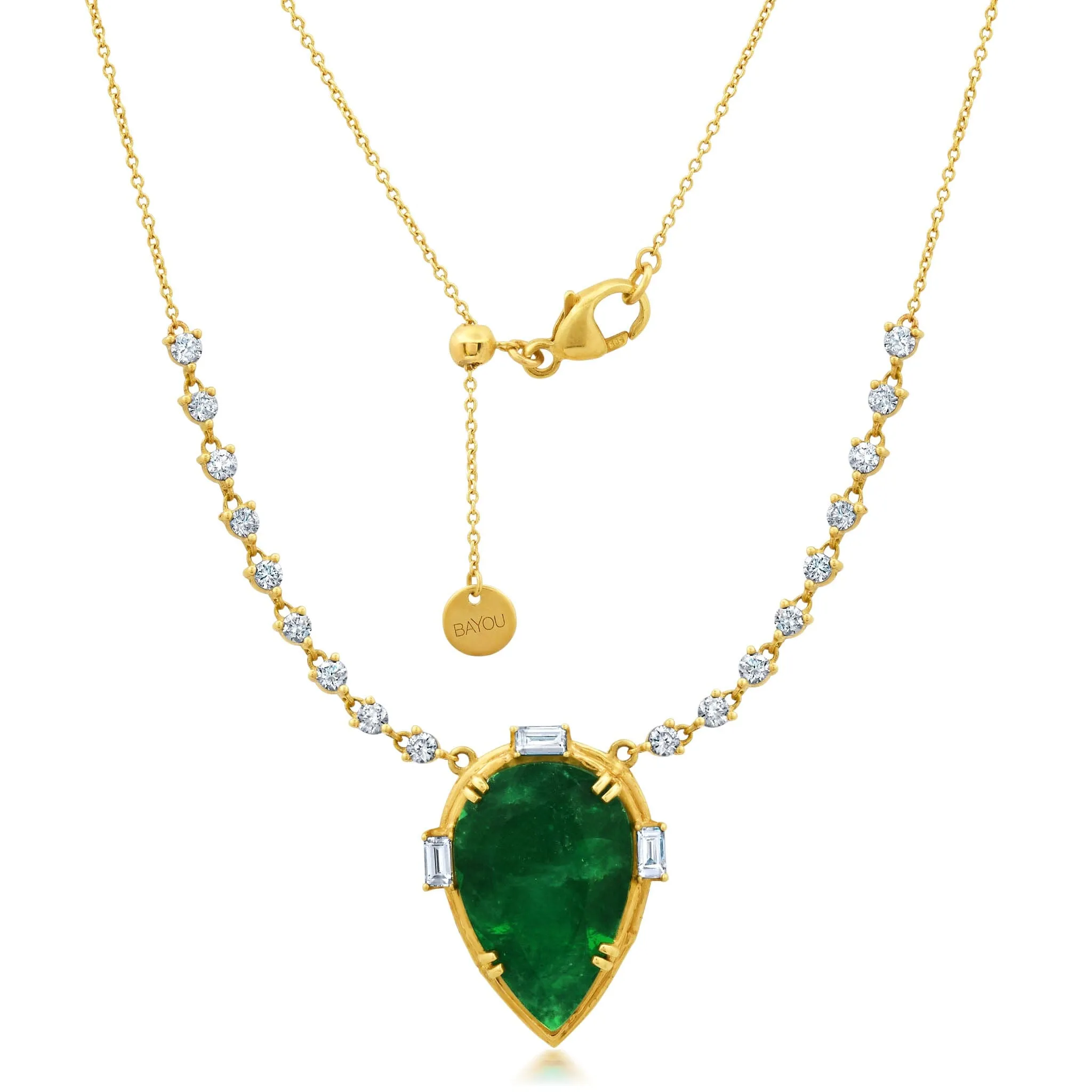 Large Pear Emerald   Baguette Diamond Necklace