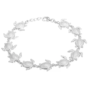 Life@Sea Genuine Sterling Silver & Pave Cubic Zirconia Sea Turtle Bracelet with Sandblasted Shell