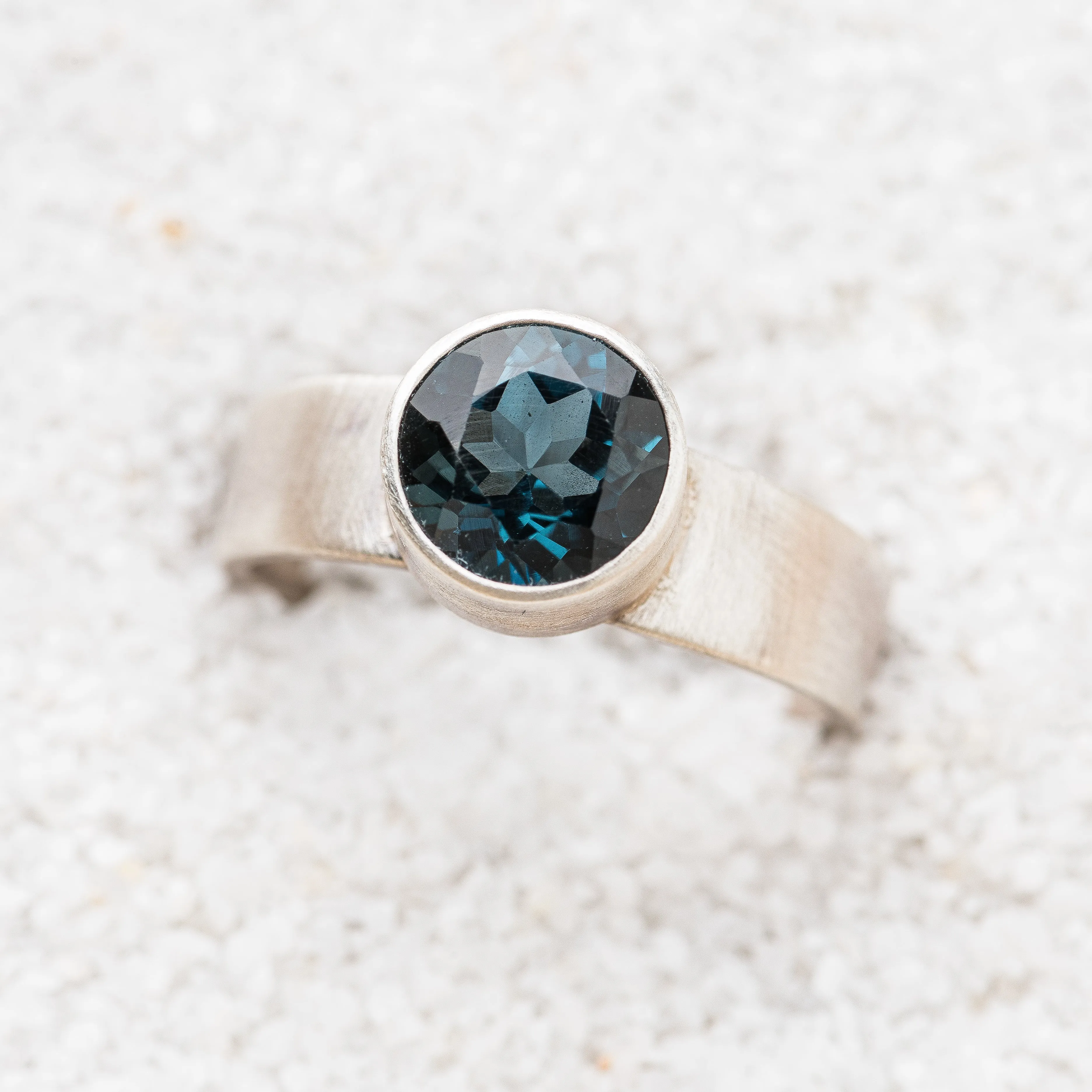 London Blue Topaz Round Ring on Tapered Band