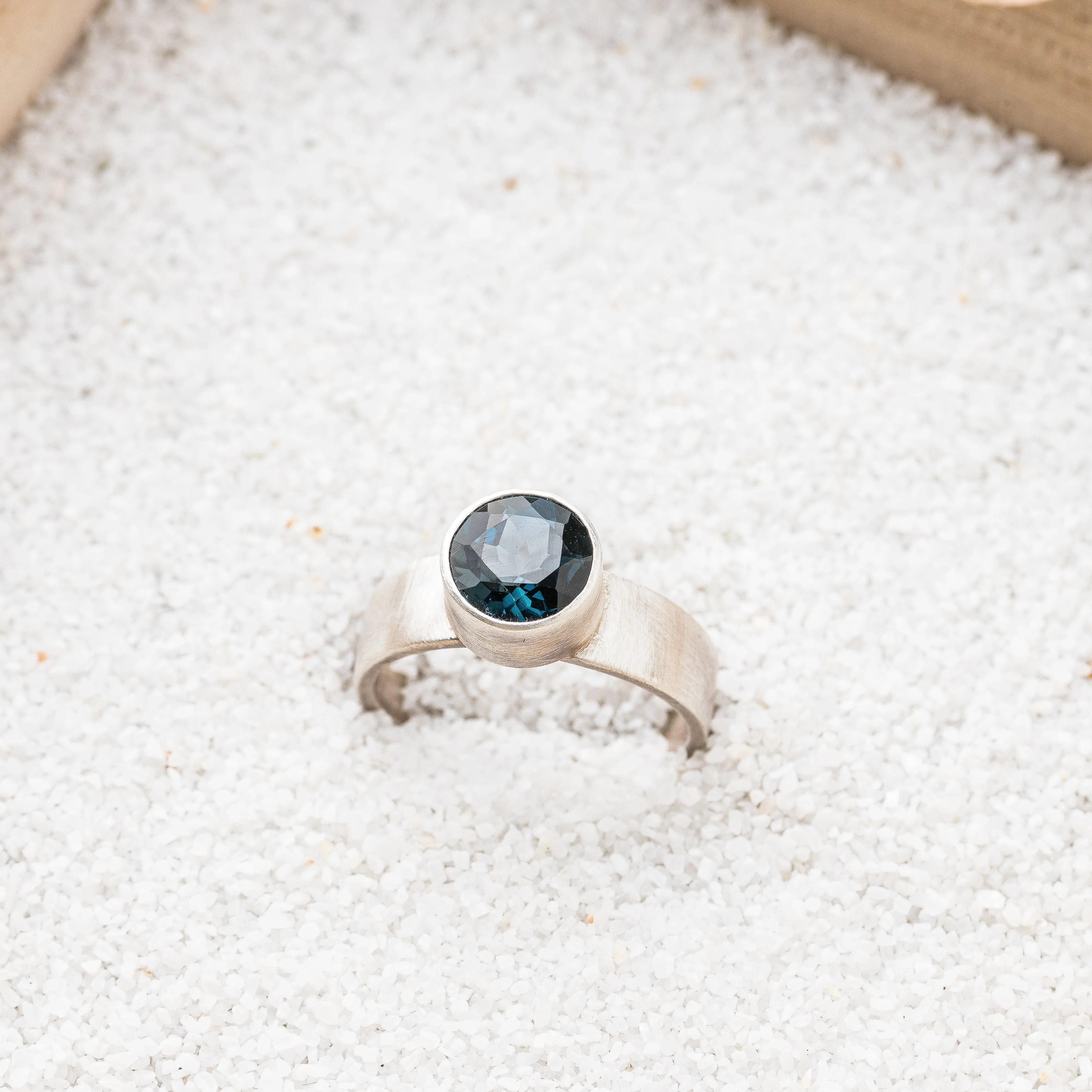 London Blue Topaz Round Ring on Tapered Band