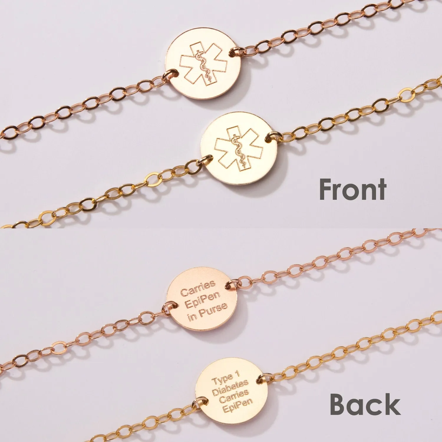 Medical Alert ID Minimalist Bracelet for Women. (14 karat Solid Gold) - CG388B. Starts at