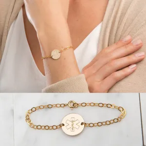 Medical Alert ID Minimalist Bracelet for Women. (14 karat Solid Gold) - CG388B. Starts at