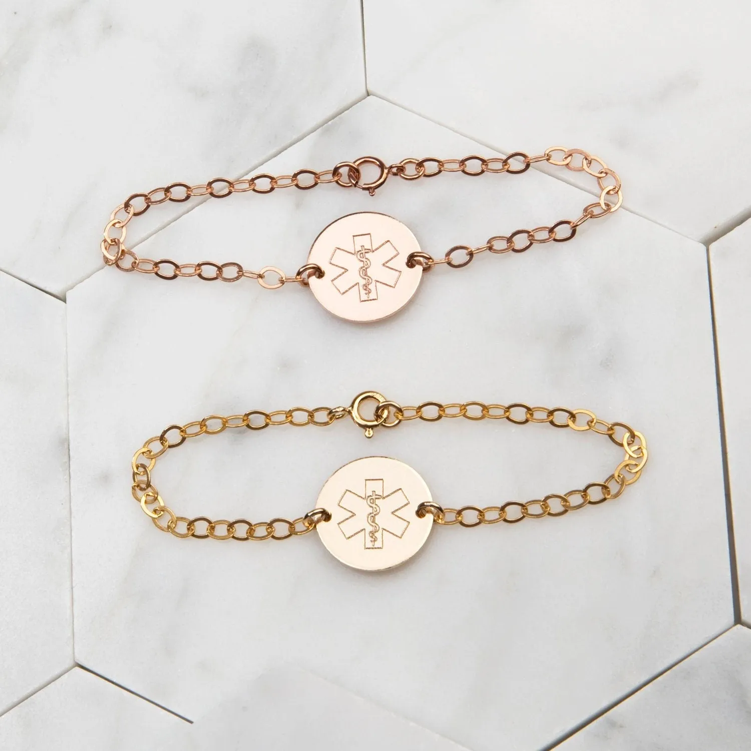 Medical Alert ID Minimalist Bracelet for Women. (14 karat Solid Gold) - CG388B. Starts at