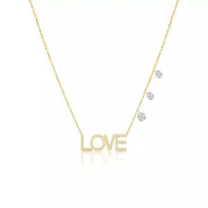 Meira T Yellow Gold and Diamond LOVE Plate Necklace