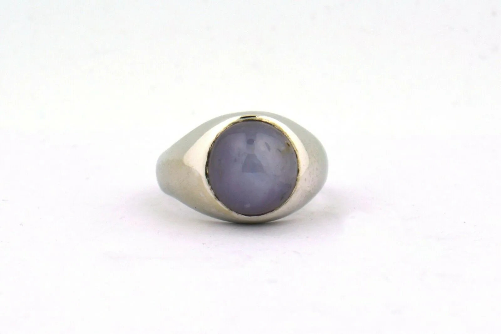 Men's 14k White Gold Ring 16.5 Carat Gray Star Sapphire Cabochon 14.9g Size 12