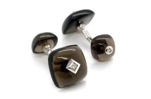 Men's 18kt Gold Square Smoky Topaz & Diamonds Cufflinks