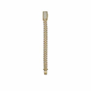 Mens Cuban Link Diamond Chain Yellow Gold Bracelet