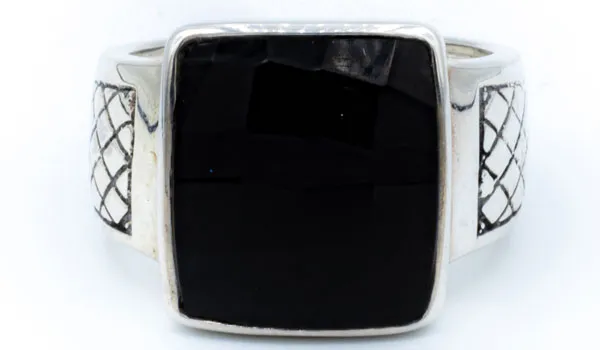 Men's Sterling Silver Faceted Onyx Gemstone Signet Ring