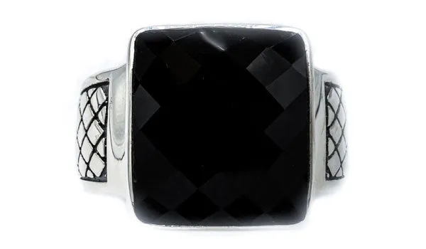 Men's Sterling Silver Faceted Onyx Gemstone Signet Ring