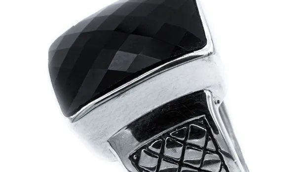 Men's Sterling Silver Faceted Onyx Gemstone Signet Ring