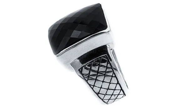 Men's Sterling Silver Faceted Onyx Gemstone Signet Ring