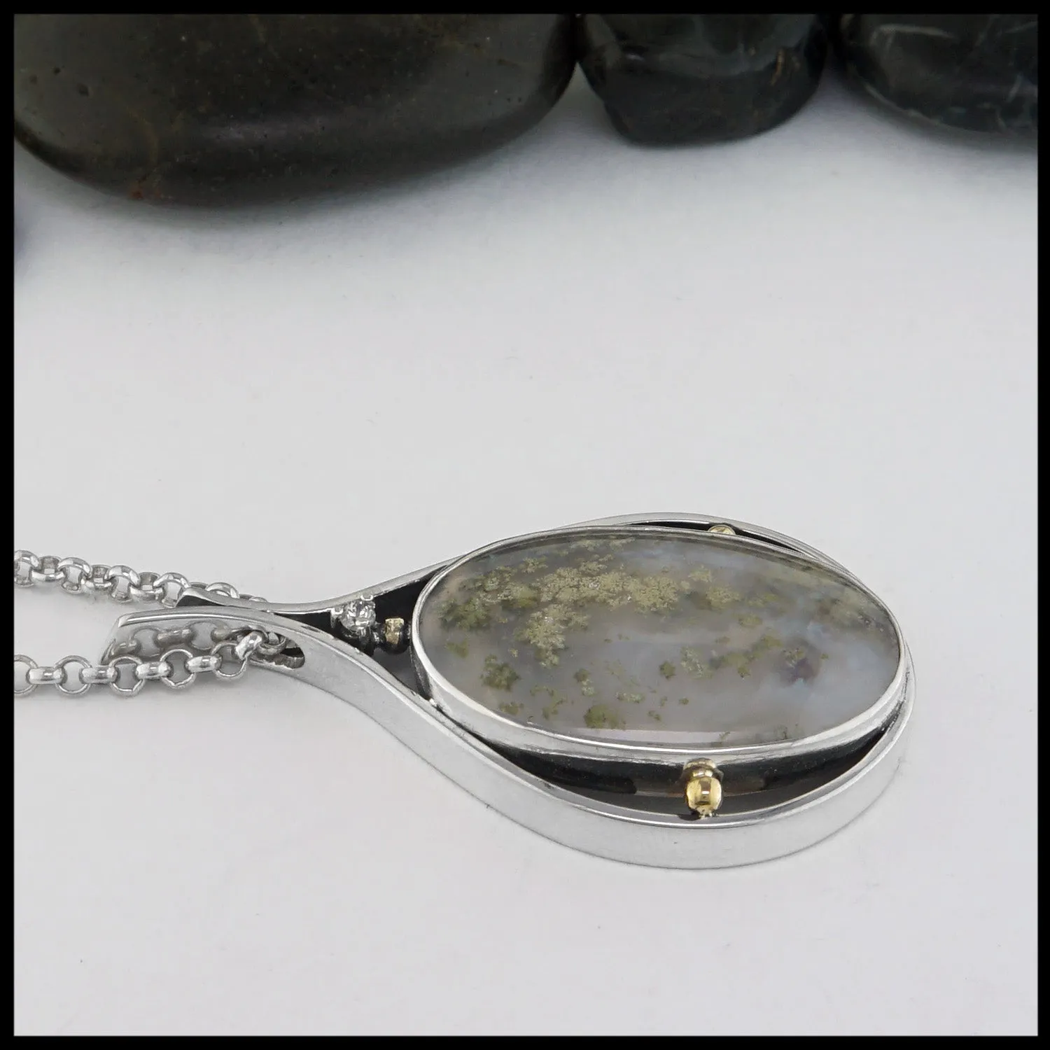 Moss Agate and Green Sapphire Pendant