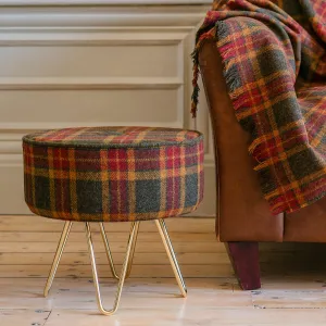 Moss, Gingerbread & Wine Tartan Footstool with Button