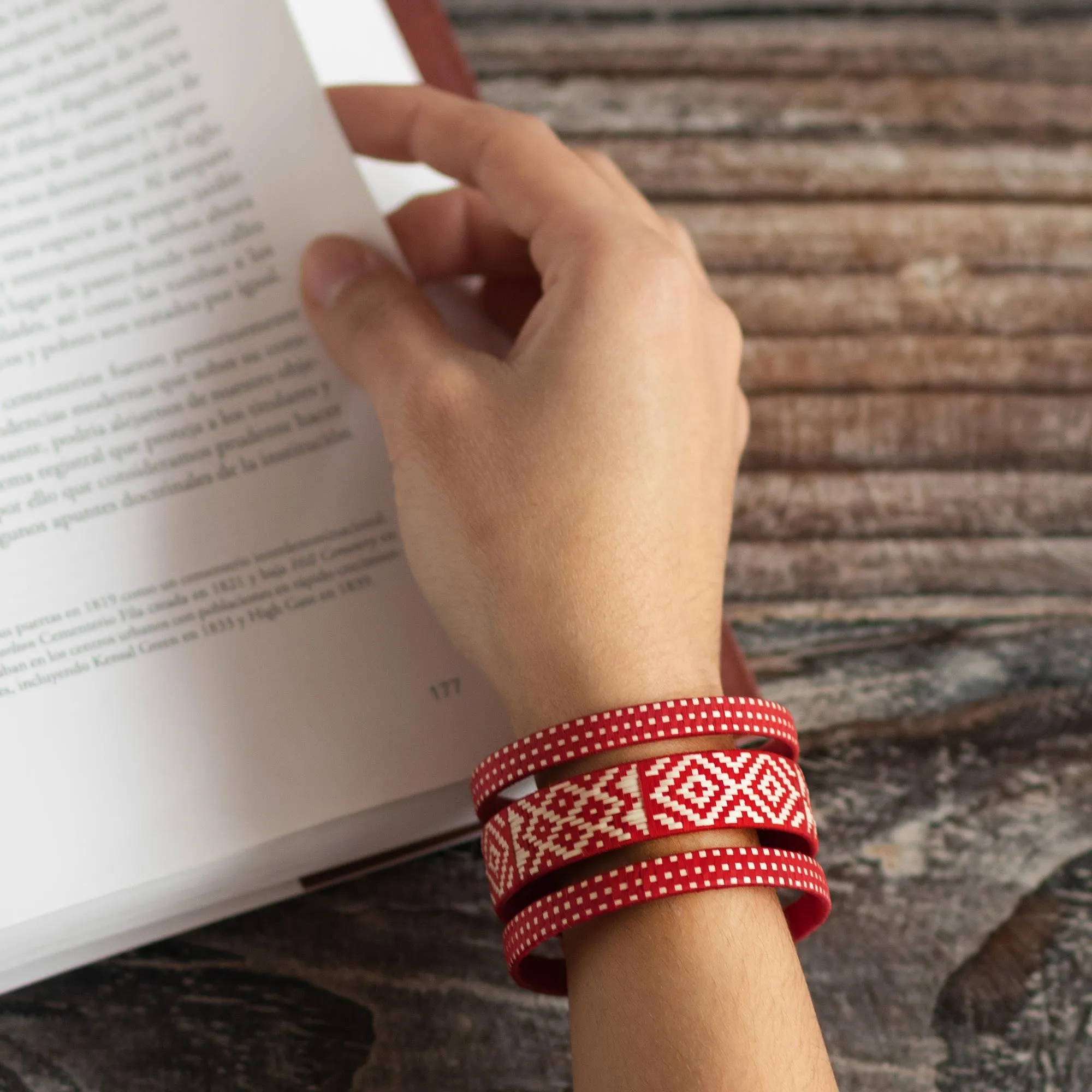 Natural Fiber Red and Off-White Cuff Bracelet from Colombia - Harvest Weave | NOVICA