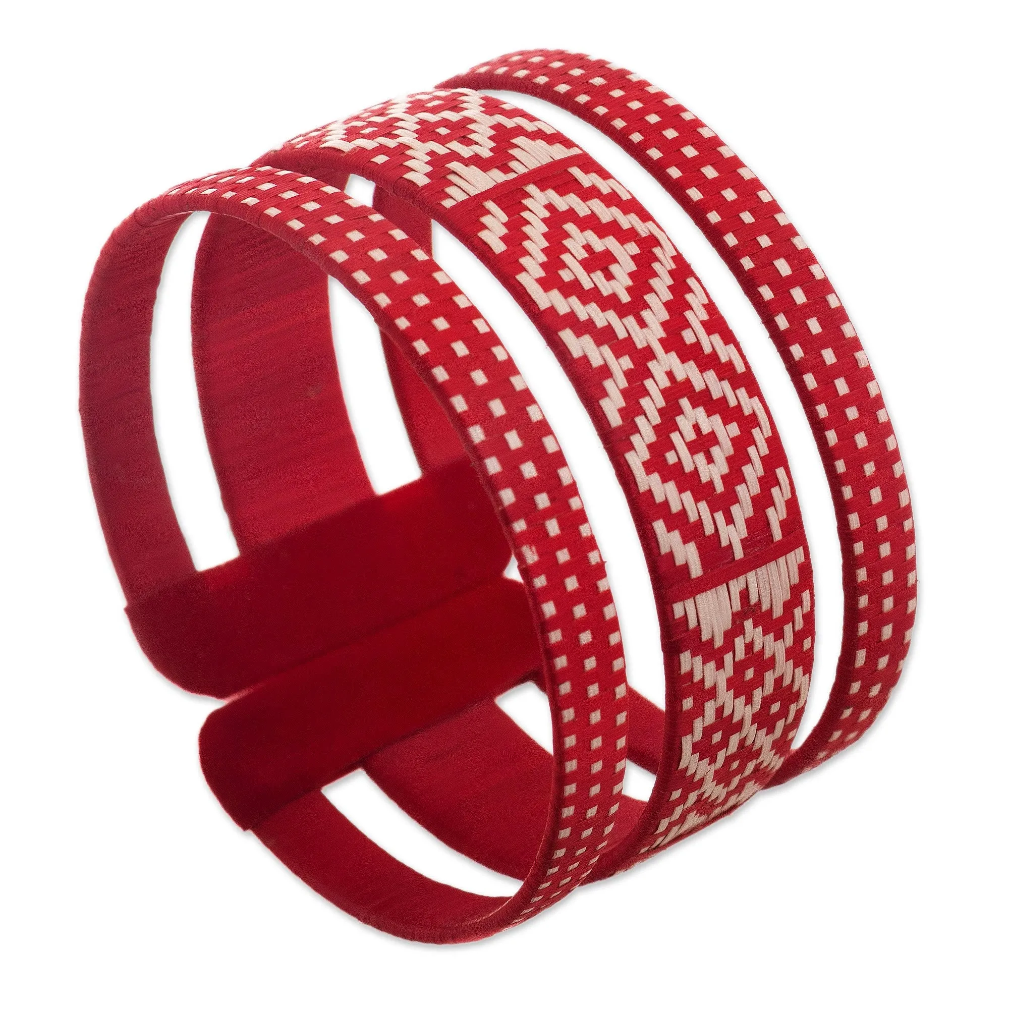 Natural Fiber Red and Off-White Cuff Bracelet from Colombia - Harvest Weave | NOVICA