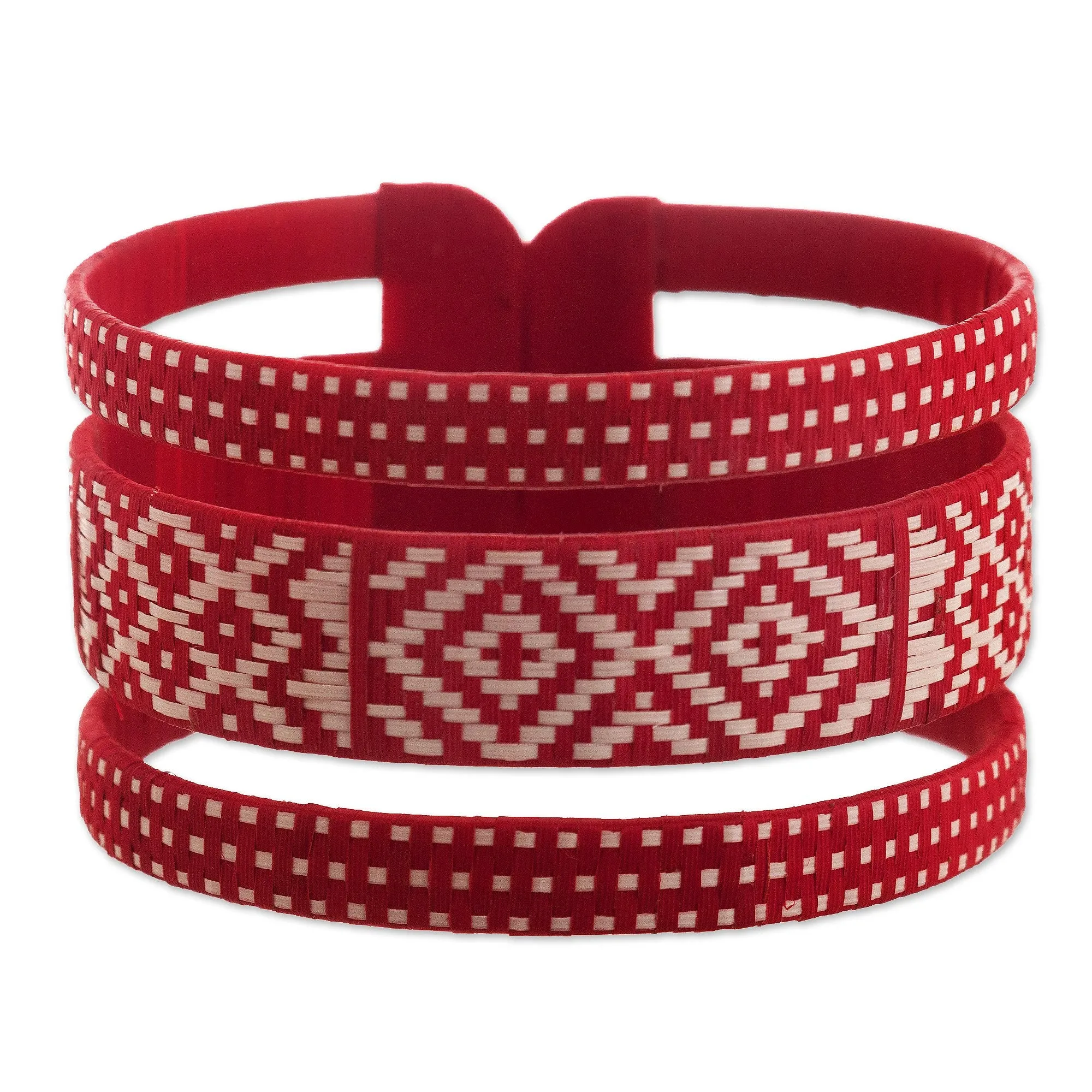 Natural Fiber Red and Off-White Cuff Bracelet from Colombia - Harvest Weave | NOVICA