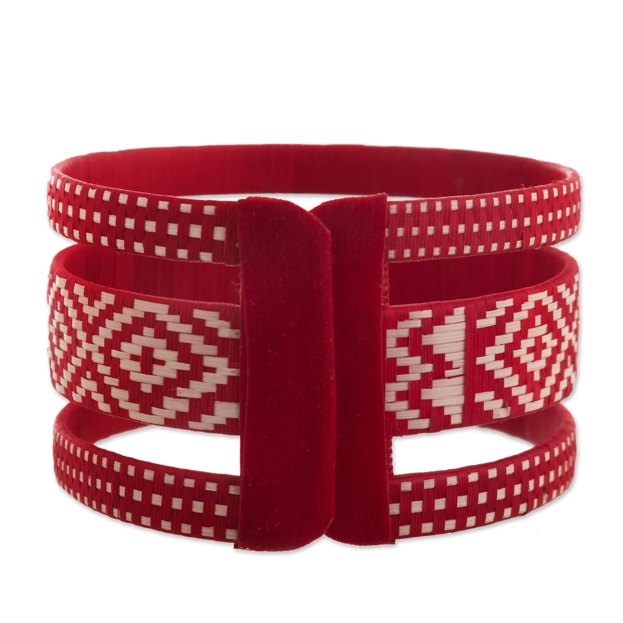 Natural Fiber Red and Off-White Cuff Bracelet from Colombia - Harvest Weave | NOVICA