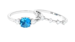 Natural Swiss Blue Topaz Ring Set with Moissanite