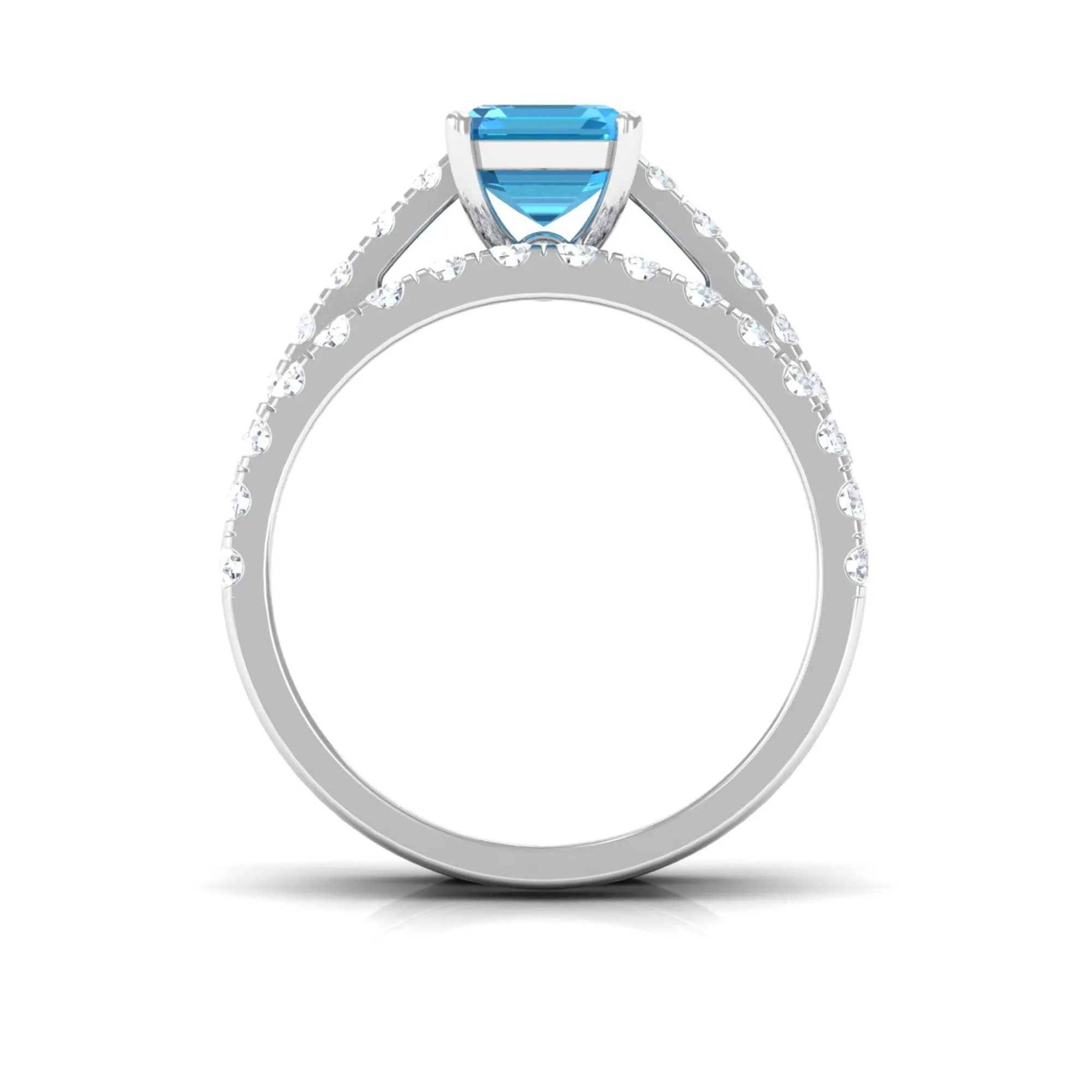 Octagon Cut Swiss Blue Topaz Bridal Ring Set with Moissanite Band