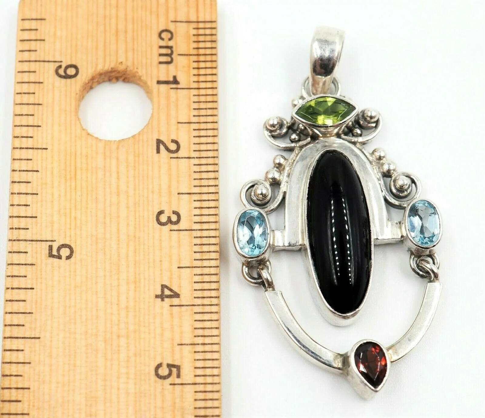 Onyx, Citrne, Topaz & Garnet Sterling Silver Pendant Fine Statement Jewellery