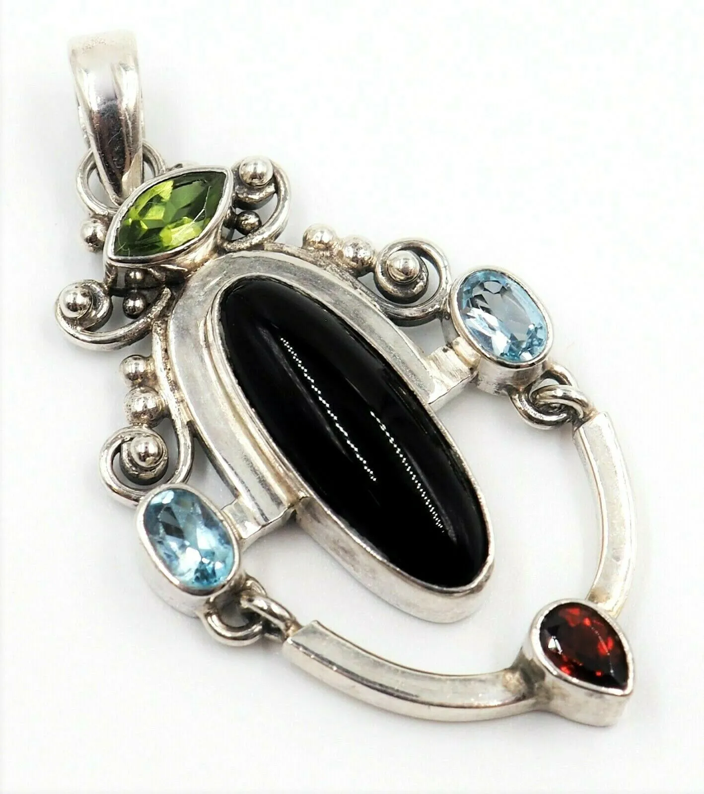 Onyx, Citrne, Topaz & Garnet Sterling Silver Pendant Fine Statement Jewellery