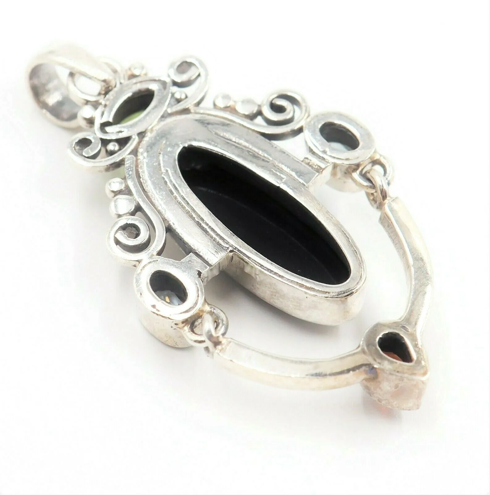 Onyx, Citrne, Topaz & Garnet Sterling Silver Pendant Fine Statement Jewellery