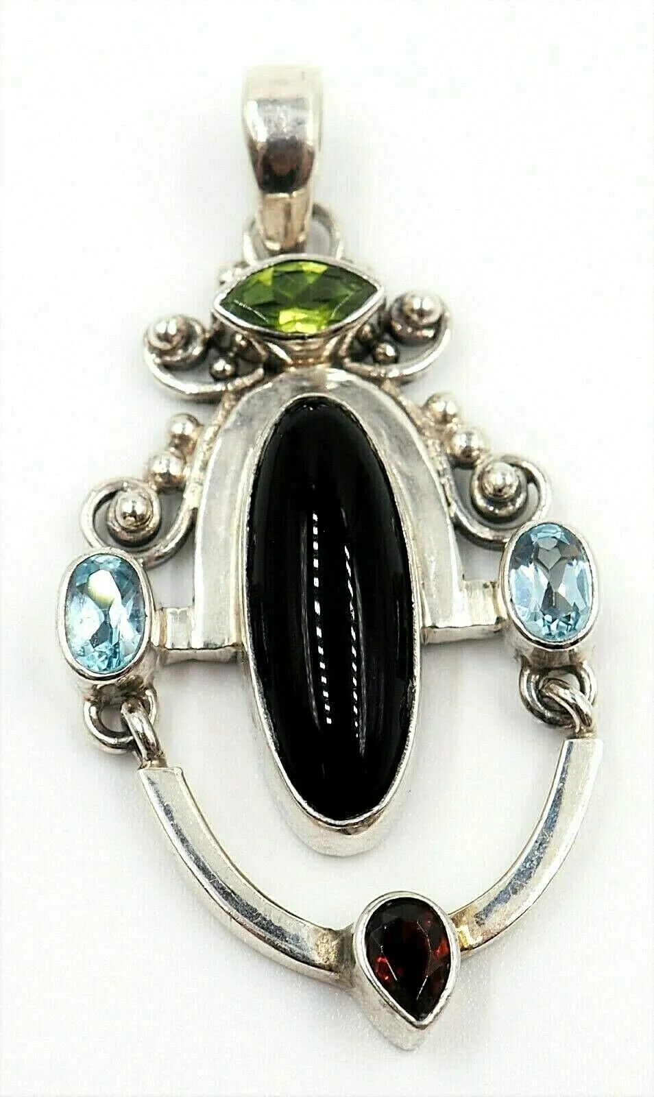 Onyx, Citrne, Topaz & Garnet Sterling Silver Pendant Fine Statement Jewellery