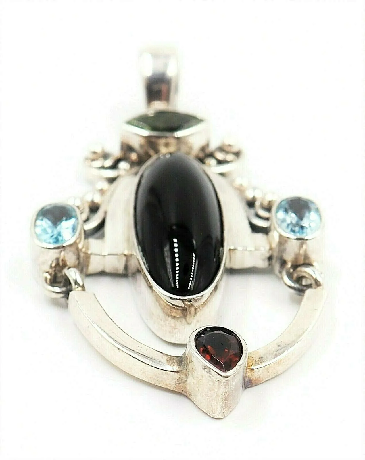 Onyx, Citrne, Topaz & Garnet Sterling Silver Pendant Fine Statement Jewellery