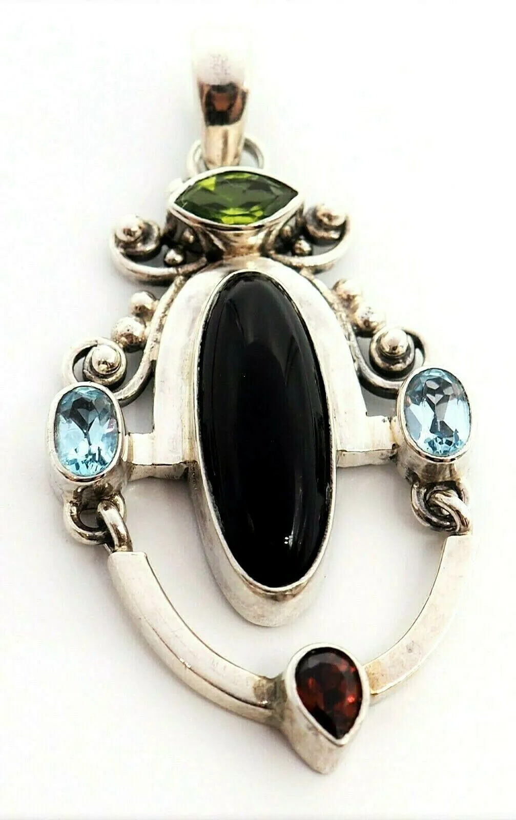 Onyx, Citrne, Topaz & Garnet Sterling Silver Pendant Fine Statement Jewellery