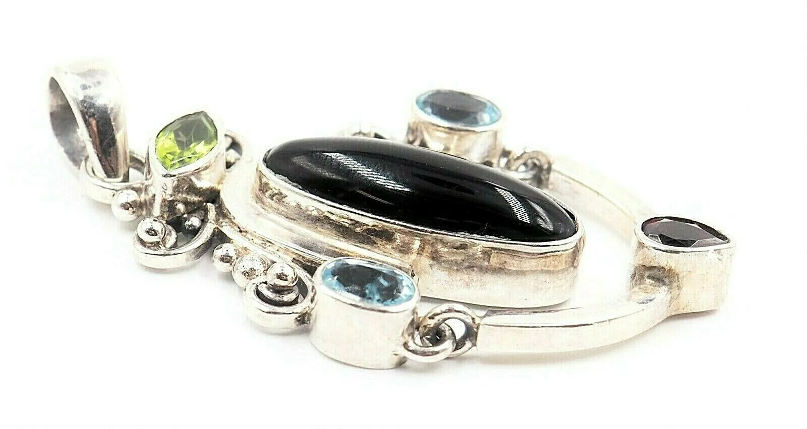 Onyx, Citrne, Topaz & Garnet Sterling Silver Pendant Fine Statement Jewellery