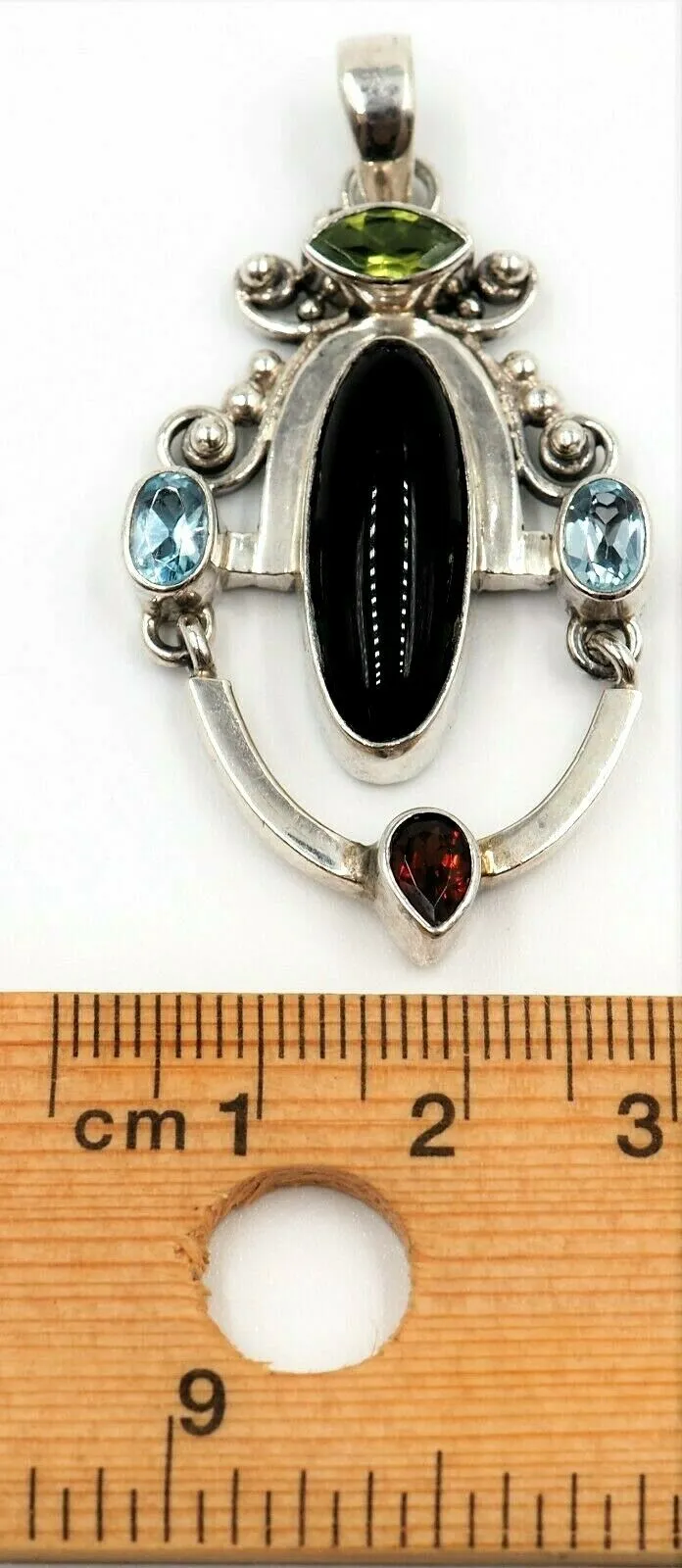 Onyx, Citrne, Topaz & Garnet Sterling Silver Pendant Fine Statement Jewellery