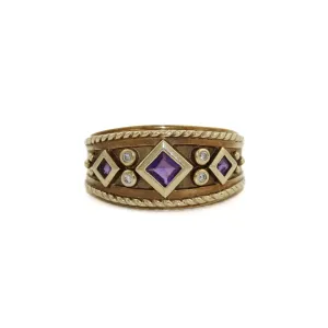 Opulent 14K Gold x Amtheyst & Diamond Byzantine-Style Band