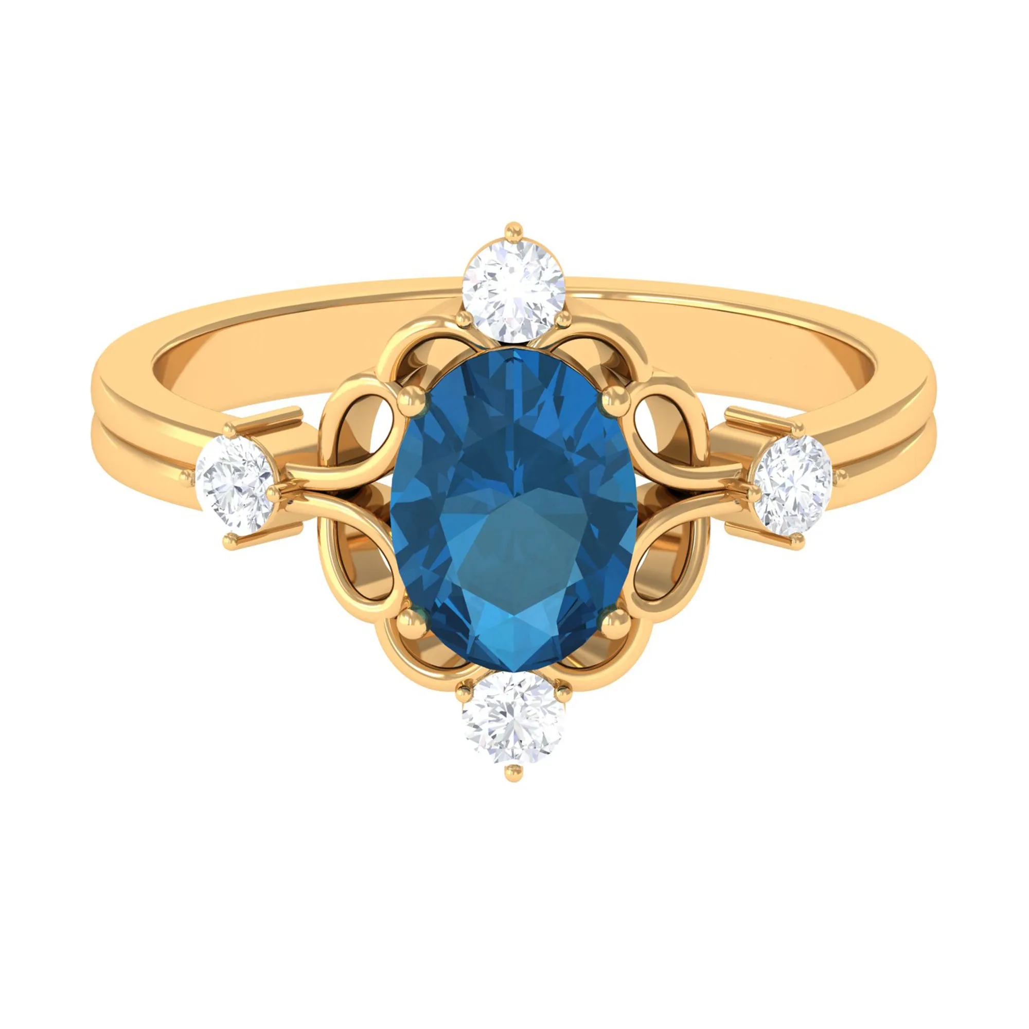 Oval London Blue Topaz and Diamond Cocktail Engagement Ring