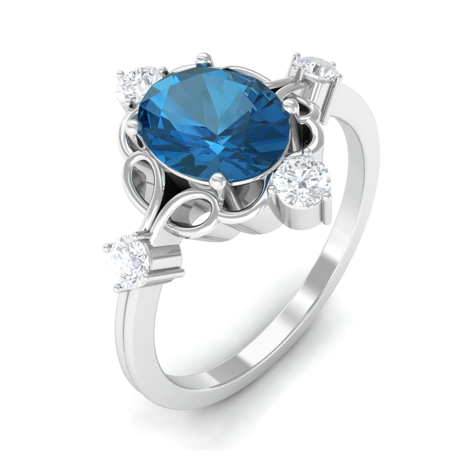 Oval London Blue Topaz and Diamond Cocktail Engagement Ring