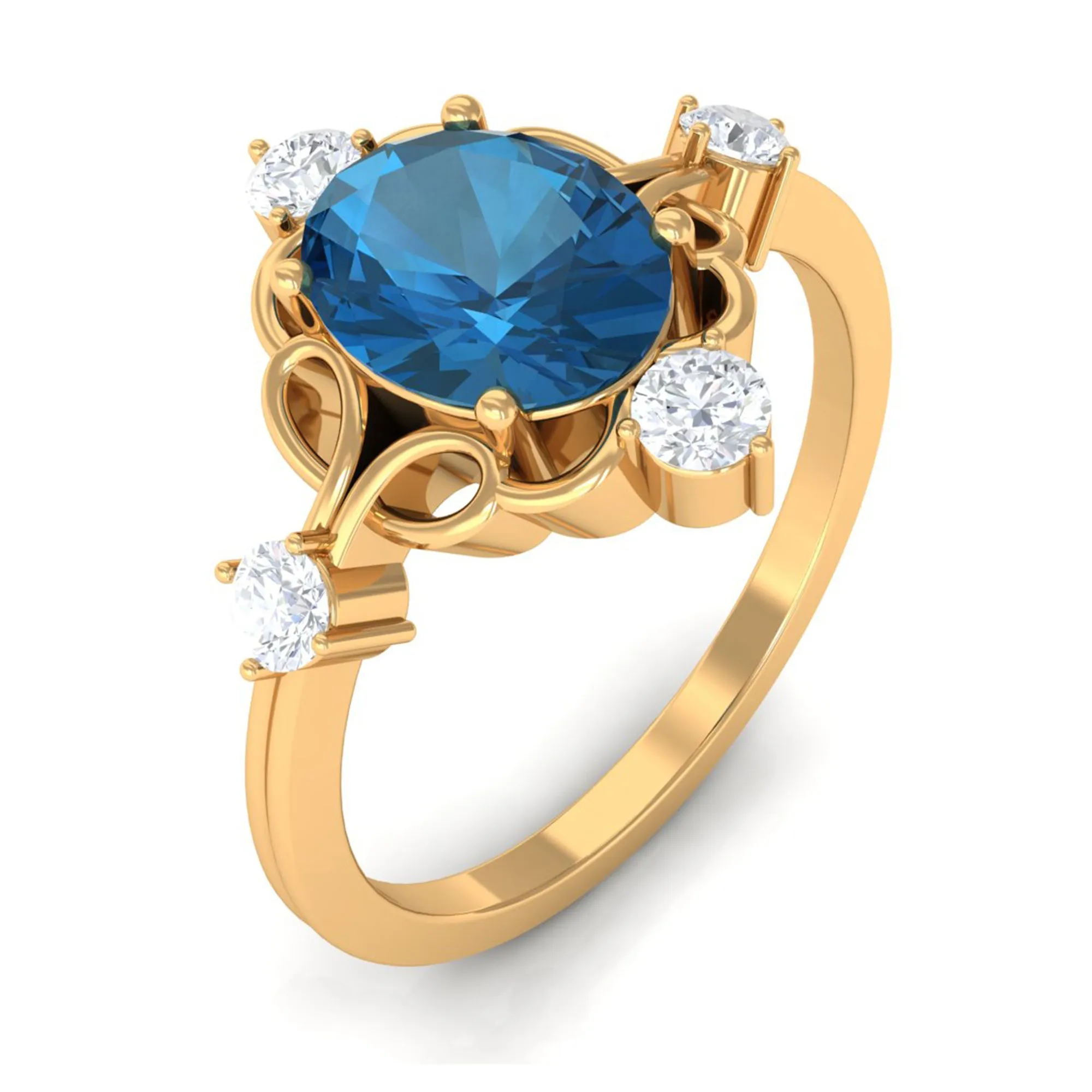 Oval London Blue Topaz and Diamond Cocktail Engagement Ring