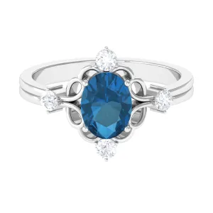 Oval London Blue Topaz and Diamond Cocktail Engagement Ring