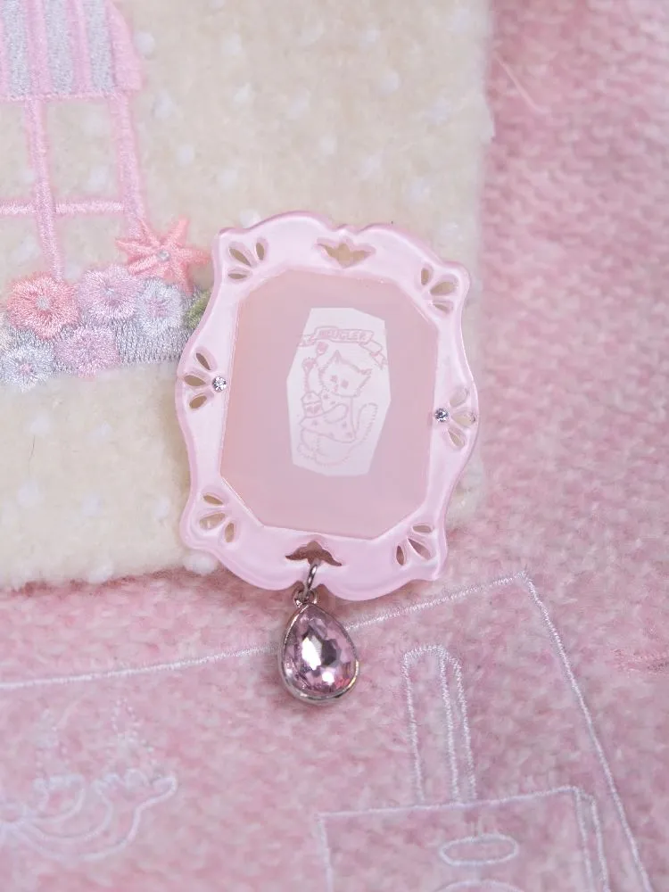 Owl cat motif sapphire pink stone brooch pearl necklace【s0000005679】