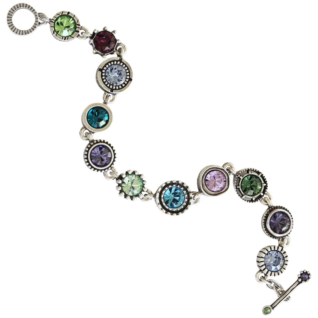 Patricia Locke "Round Two" Sterling Silver Plated Round Swarovski Mosaic Art Bracelet, 7.5" BR0274S Waterlily