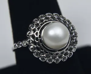 Pearl and Topaz Sterling Silver Ring - Size 9